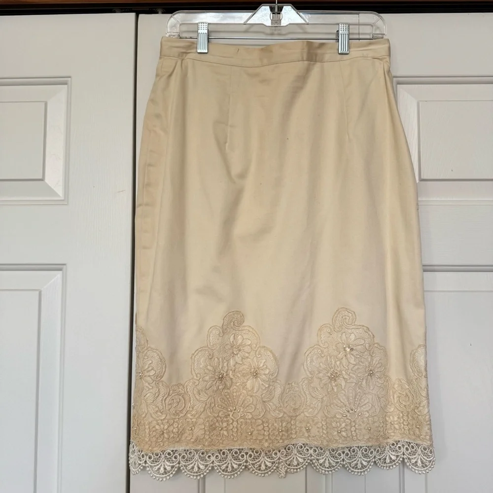 Jessica McClintock Vintage Off White Bridal 2-Piece Coquette Lace Trim‎ Suit